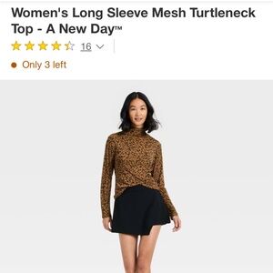 M Leopard Women's Long Sleeve Mesh Turtleneck Top - A New Day